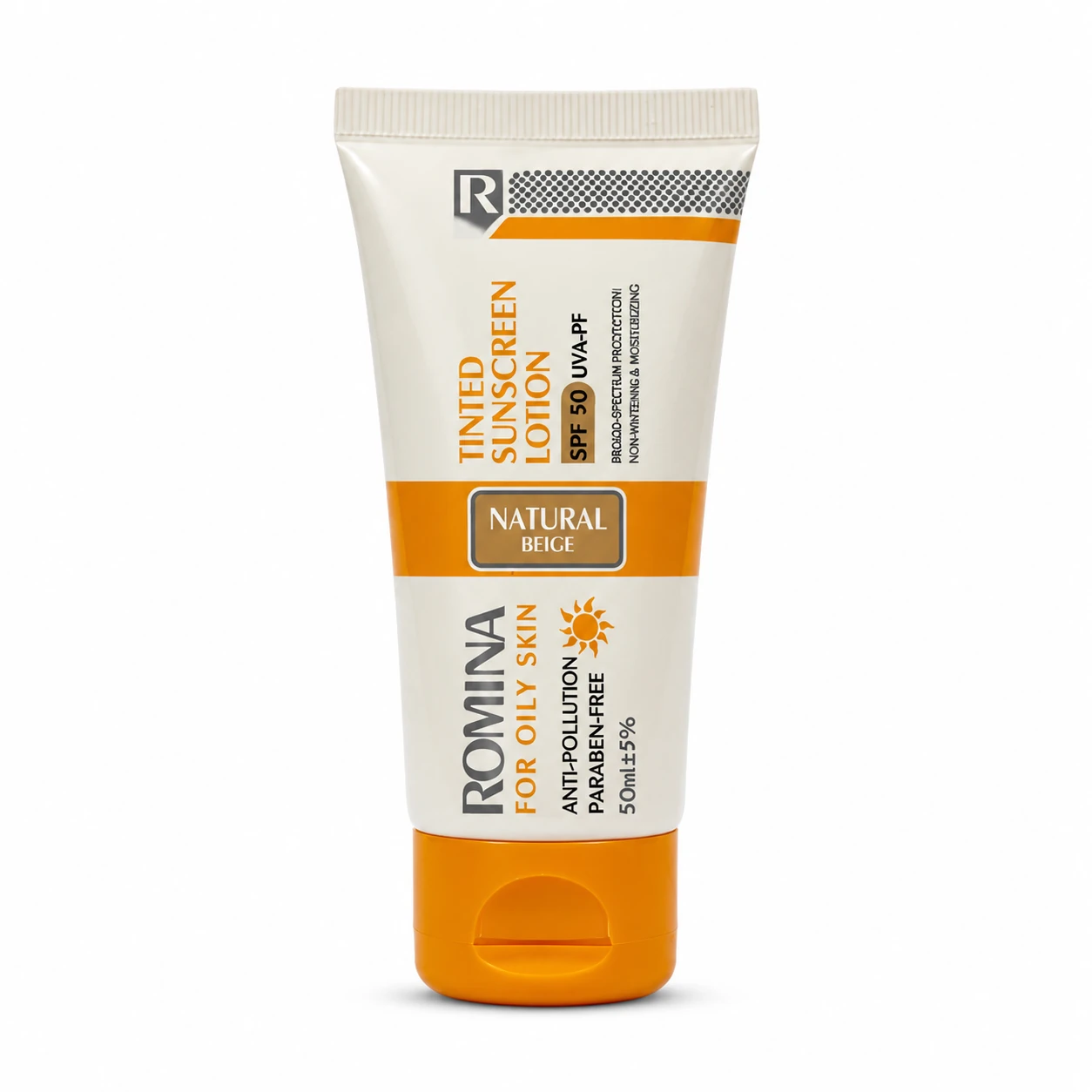 لوسیون-طبیعی-50.webp لوسیون ضد آفتاب رنگی طبیعی SPF50 حجم 50 میل رومینا - تصویر 1